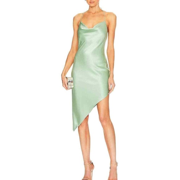 NWT Alice + Olivia Harmony Asymmetrical Slip Dress - Sage Small - Picture 1 of 6